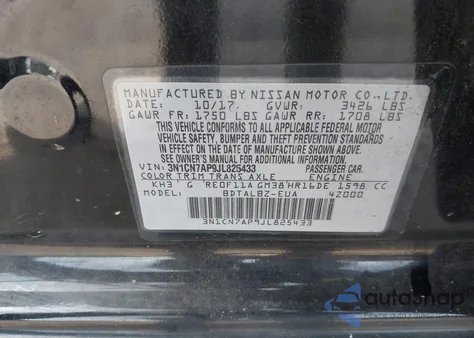 2018 Nissan Versa 1.6 Sv from USA, damaged, VIN 3N1CN7AP9JL825433
